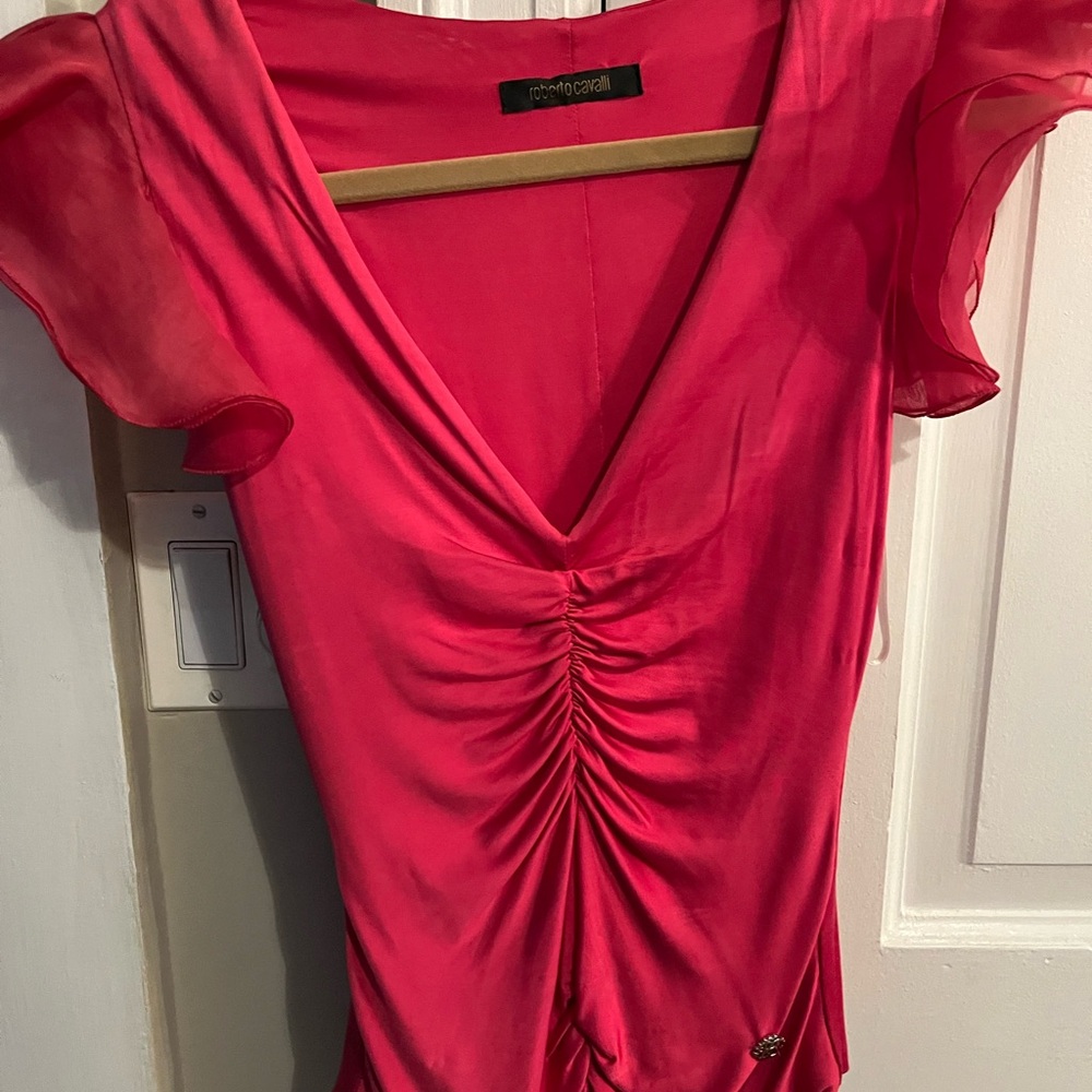 Vintage Roberto Cavalli Vibrant Pink Ruched Top